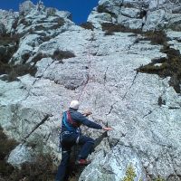 Lester following Dave W on "Slab Direct" at Holyhead Mountain (Dave Shotton)